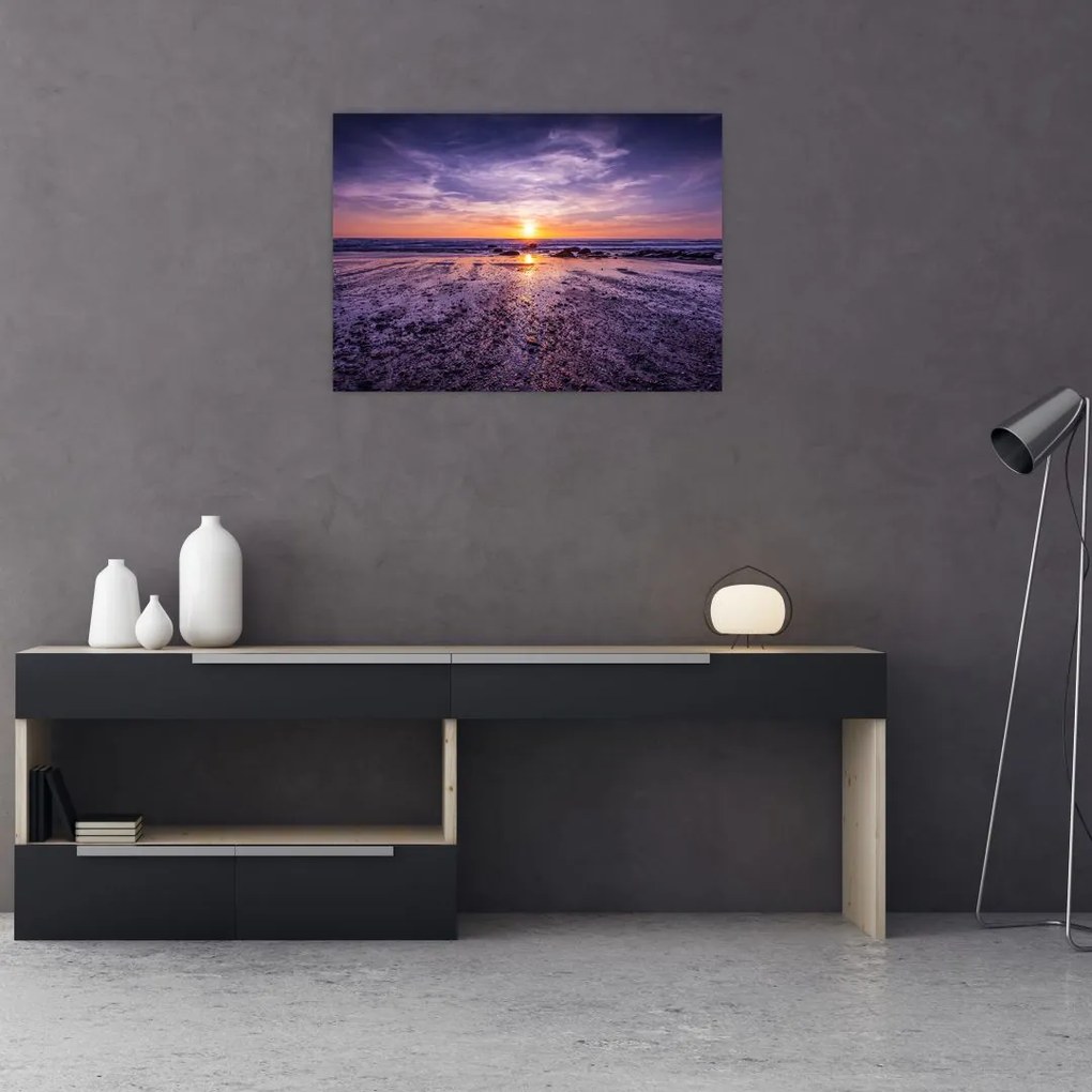 Obraz plaży - zachód słońca (70x50 cm)