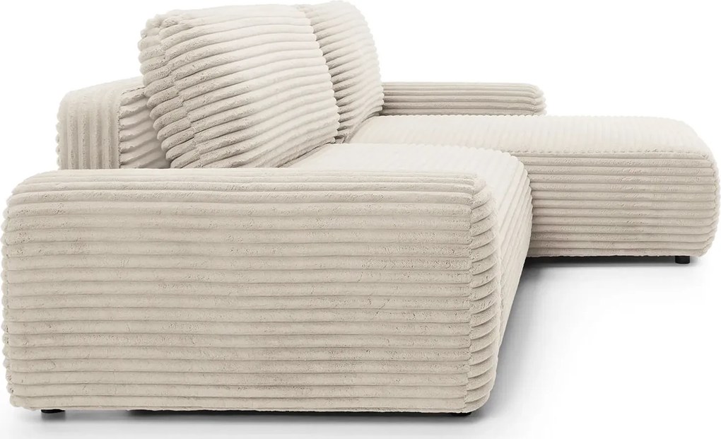 Kremowa sztruksowa kanapa narożna z pojemnikiem P7-D10