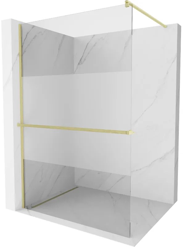 Mexen Kioto+ ścianka prysznicowa z półką Walk-in 70 x 200 cm, transparent/szron, złota szczotkowana - 800-070-121-55-35
