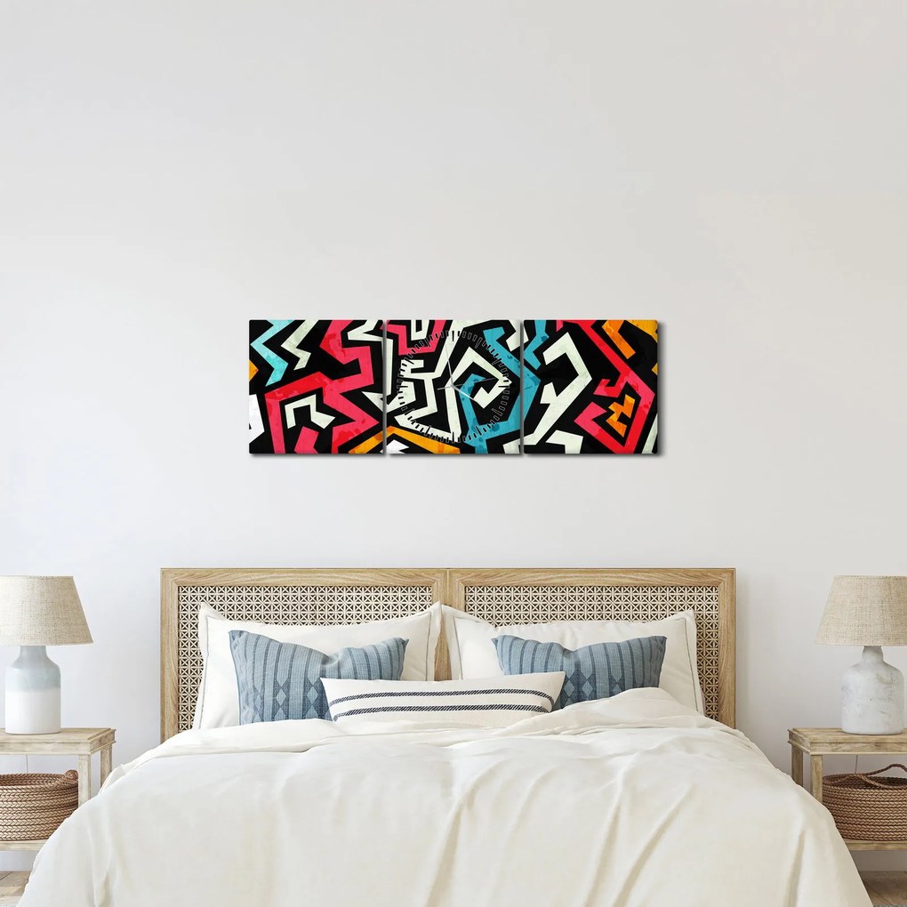 Obraz abstrakcji graficznej (z zegarem) (90x30 cm)