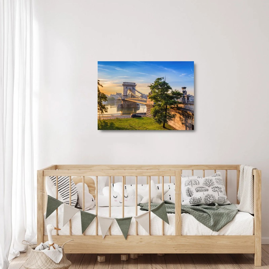 Obraz na szkle - Most nad rzeką, Budapeszt, Węgry (70x50 cm)