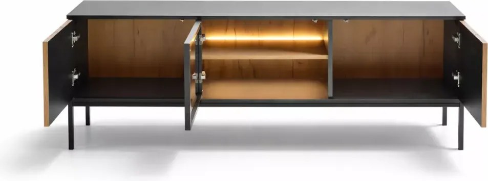 Szafka RTV loft Shark 154cm LED frezowane fronty metalowe nóżki