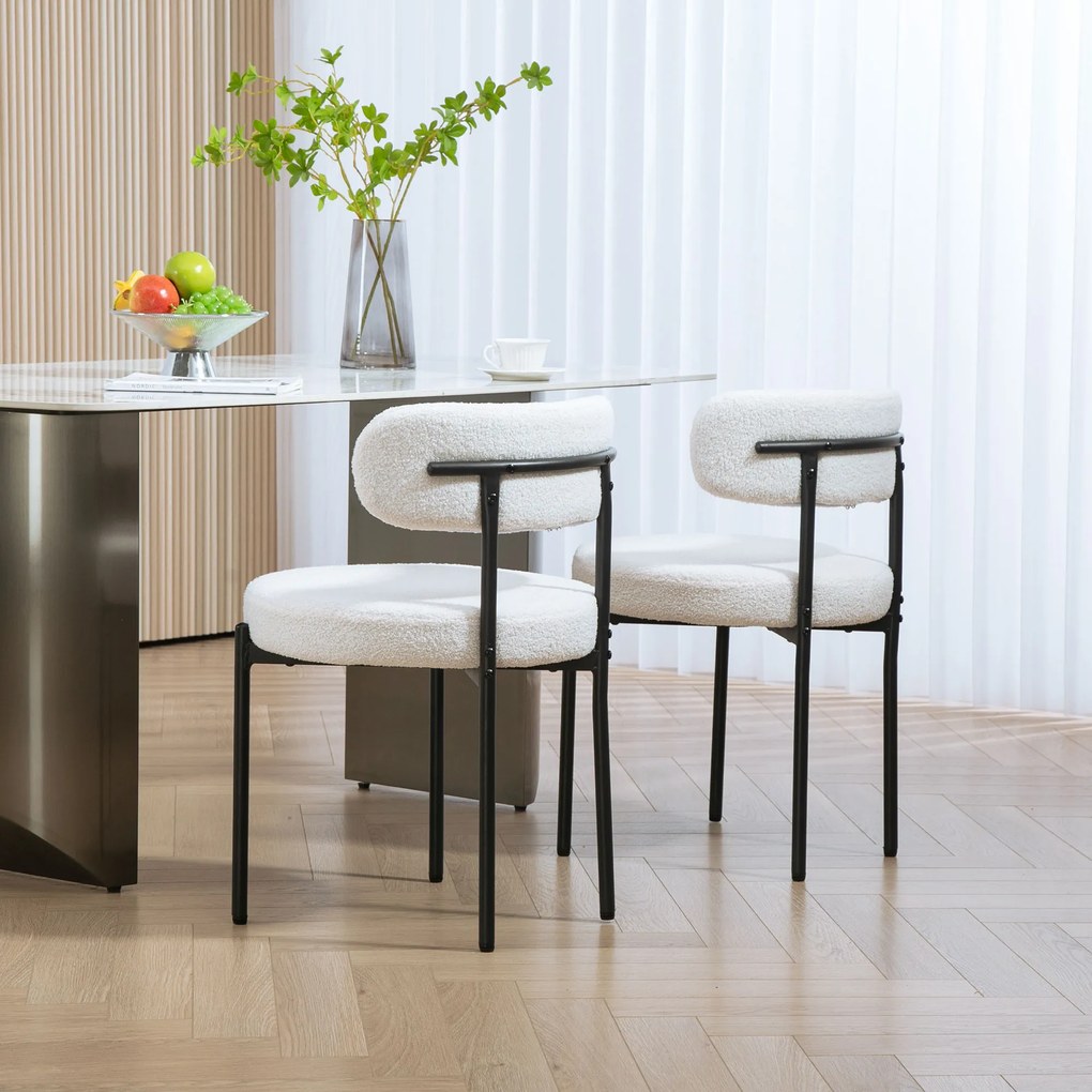 HOMCOM Zestaw 2 krzeseł do jadalni, tapicerowane w polarze, krzesła z siedziskiem tapicerowanym, nogi metalowe, kremowy