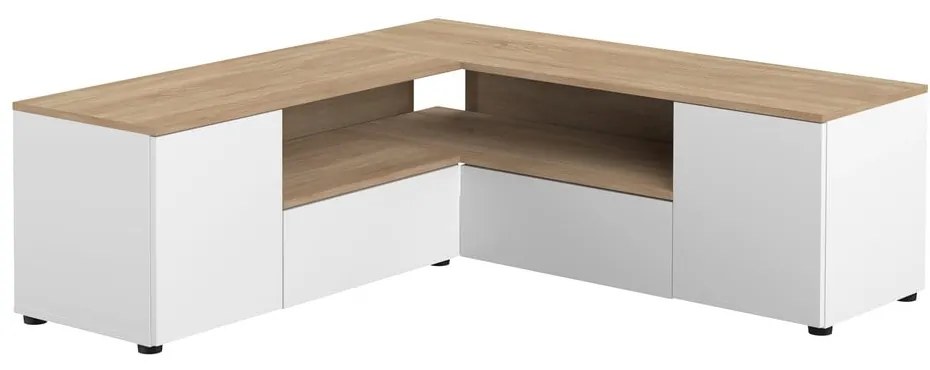 Biała szafka pod TV w dekorze dębu 130x46 cm Angle – TemaHome