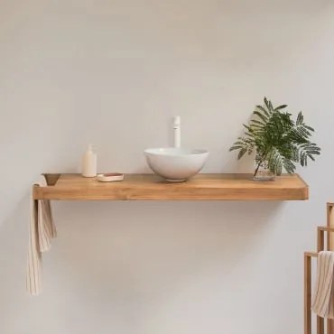 Zestaw Mebli Łazienkowych 130x45 Cm Wiszący Z Drewna Tekowego Neill Drewno Tekowe & Okrągły Biały Ceramiczny - Sklum