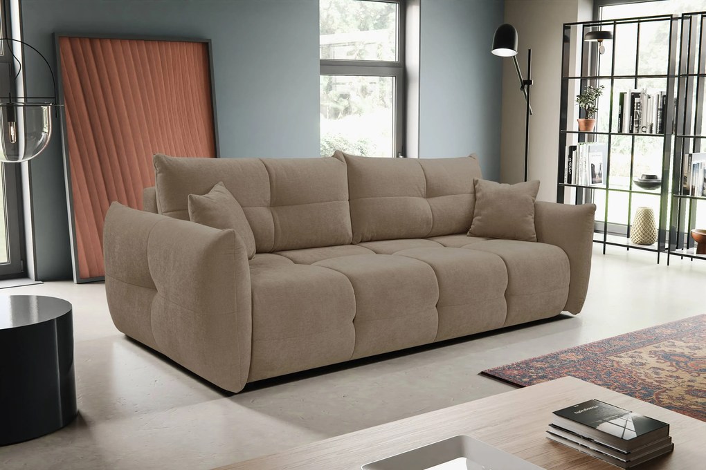 Masseno Sofa MODA z funkcją spania i pojemnikiem na pościel, Rozkładana sofa - Beżowy, WIND 11