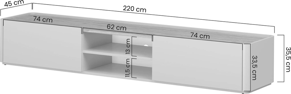 Szafka RTV Elivo 220 cm z szufladą - eukaliptus / dąb baltic dune