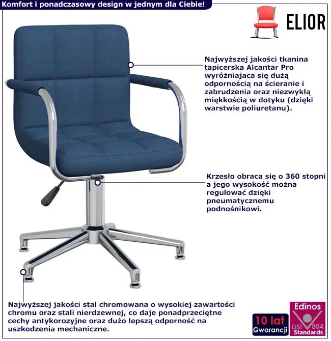Niebieski nowoczesny fotel obrotowy biurowy bez kółek F6-S48