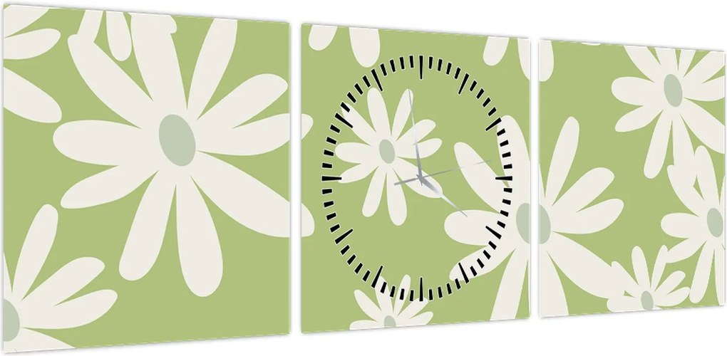 Obraz - Hipisi, zielone kwiaty N⁰1 (z zegarem) (90x30 cm)