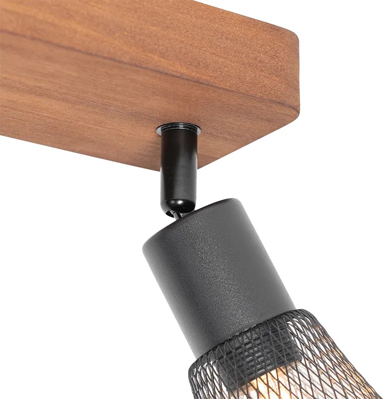 Industrialny reflektor czarny z drewnem 2-światła - Kristina