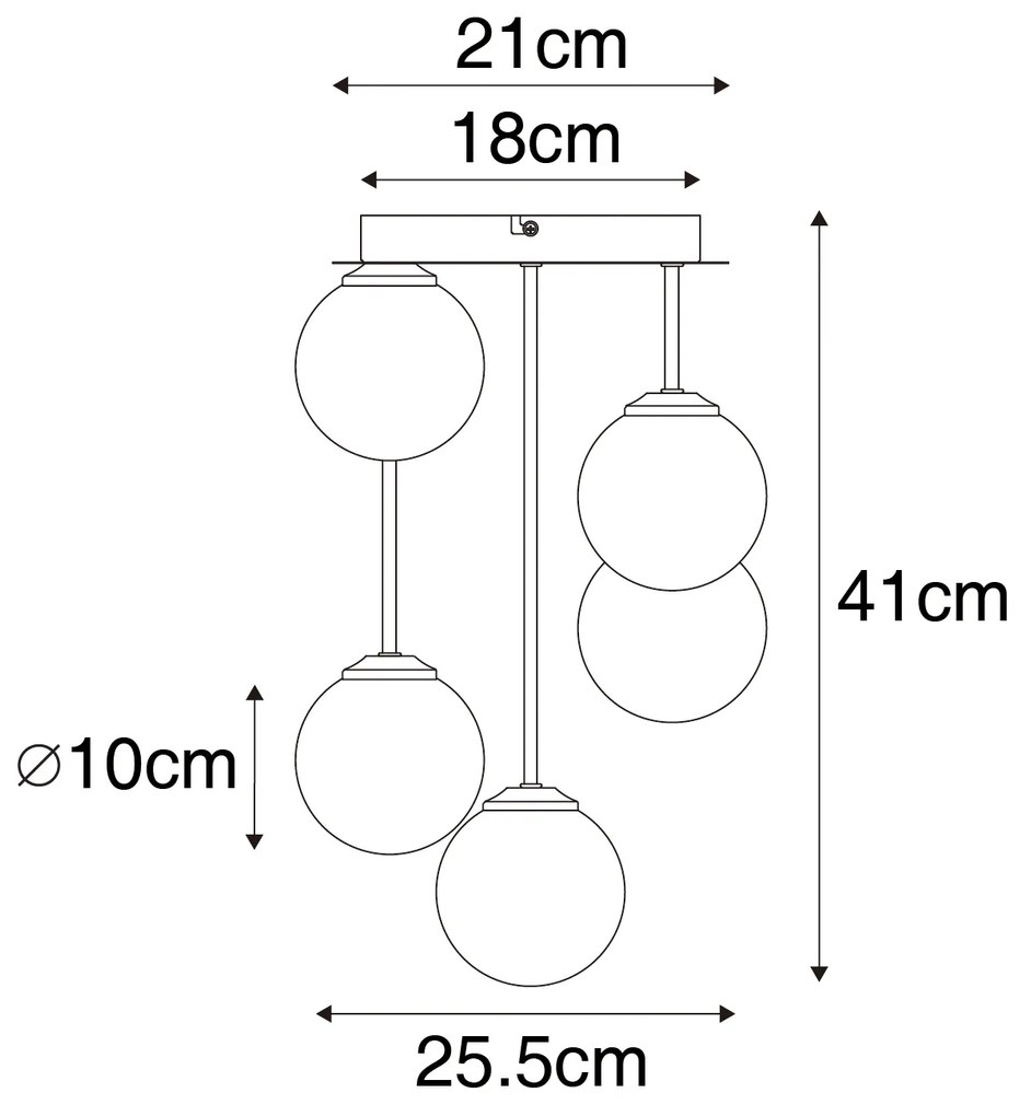 Nowoczesna lampa sufitowa czarna z opalowym szkłem 5-light - Ateny Nowoczesny Oswietlenie wewnetrzne