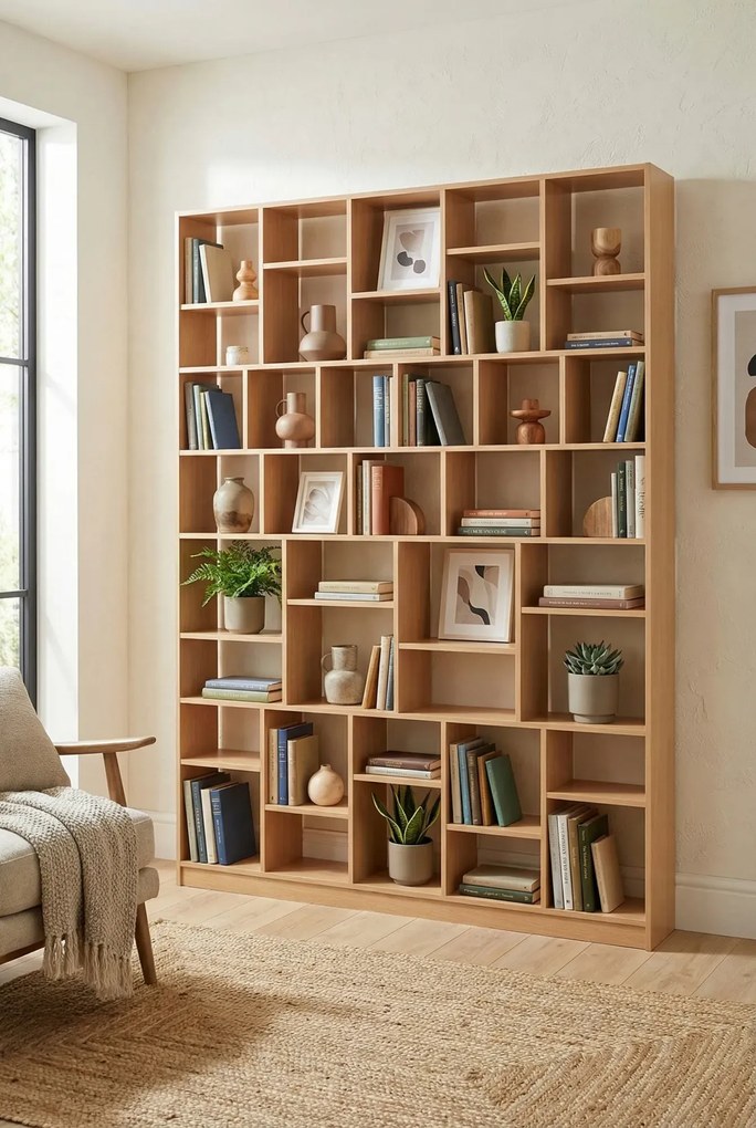 Skandynawski regał na książki do salonu buk D8-H17