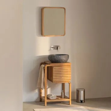 Zestaw Mebli Łazienkowych Bradley Z Drewna Tekowego Nieregularna Z Czarnego Cementu ↔︎40 - Sklum