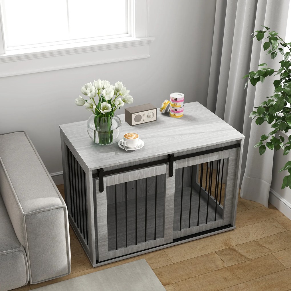 PawHut Klatka dla psa z drzwiami przesuwnymi wentylowana stalowa 98x58x61 cm szara | Aosom PL