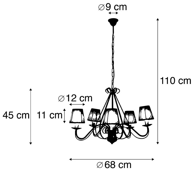 Kandelabr biały z plisowanymi abażurami kremowymi 5-światłowy - Giuseppe