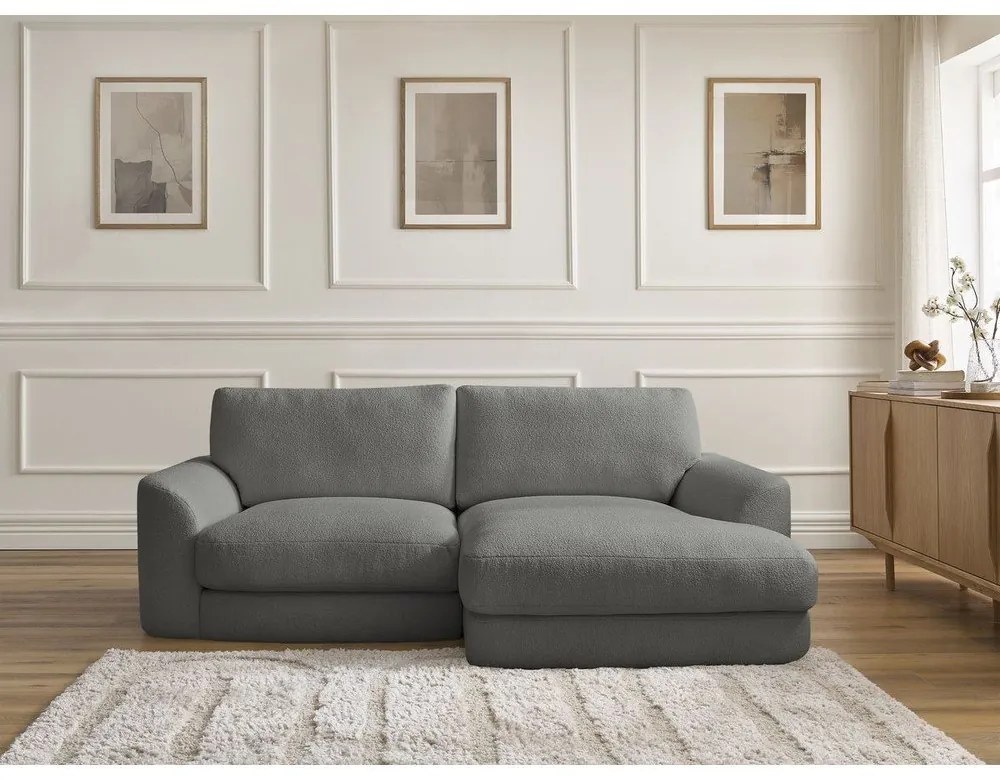 Ciemnoszary narożnik z materiału bouclé (prawostronny/z szezlongiem) Leonore – Bobochic Paris
