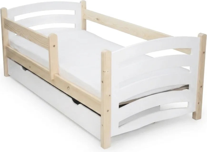 Łóżko dziecięce MELA 80 x 160 cm białe/sosna Stelaż: Ze stelażem listwowym rolowanym elastycznym, Materac: Materac EASYSOFT 10 cm