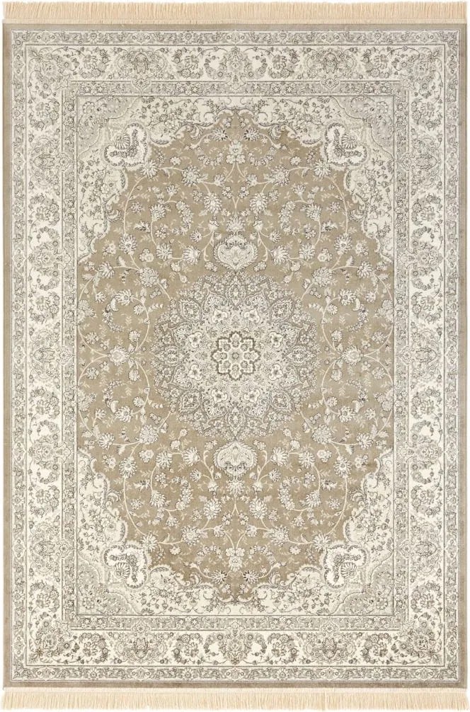 Dywan elegancki Naveh orientalny z frędzlami Medalion Oliwkowo-Szary 95 cm x 140 cm