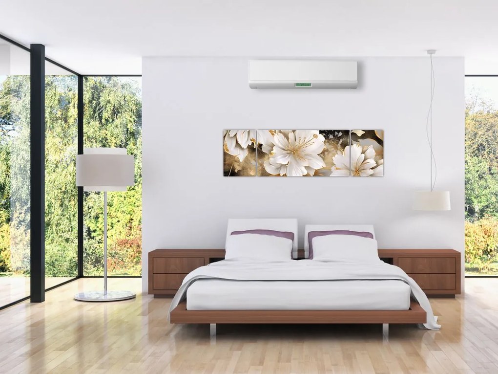 Obraz - Kwiaty w kolorze złotym (170x50 cm)