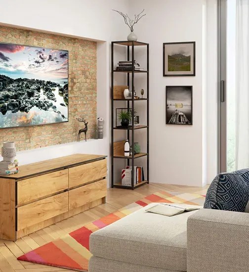 Otwarty regał z 6 półkami w stylu loft czarny + dąb craft P4-P27