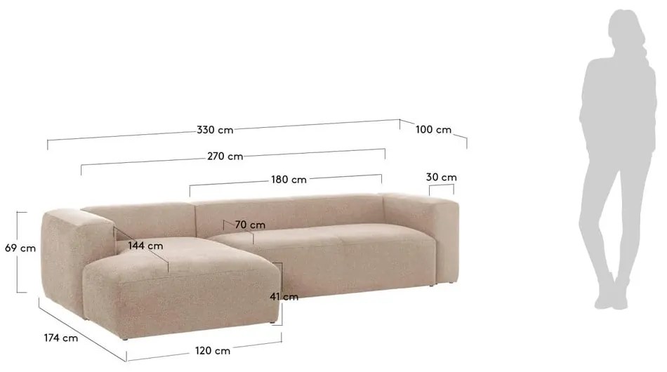 Beżowy narożnik (lewostronny) Blok – Kave Home