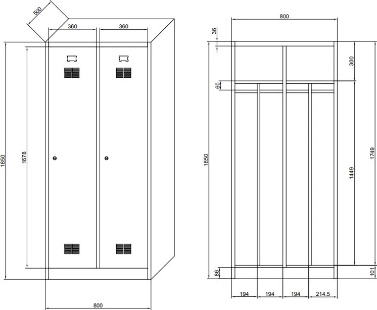 Szafka ubraniowa S1 z przegrodą, 1850 x 800 x 500 mm, demontaż, zamek cylindryczny, drzwi beżowe