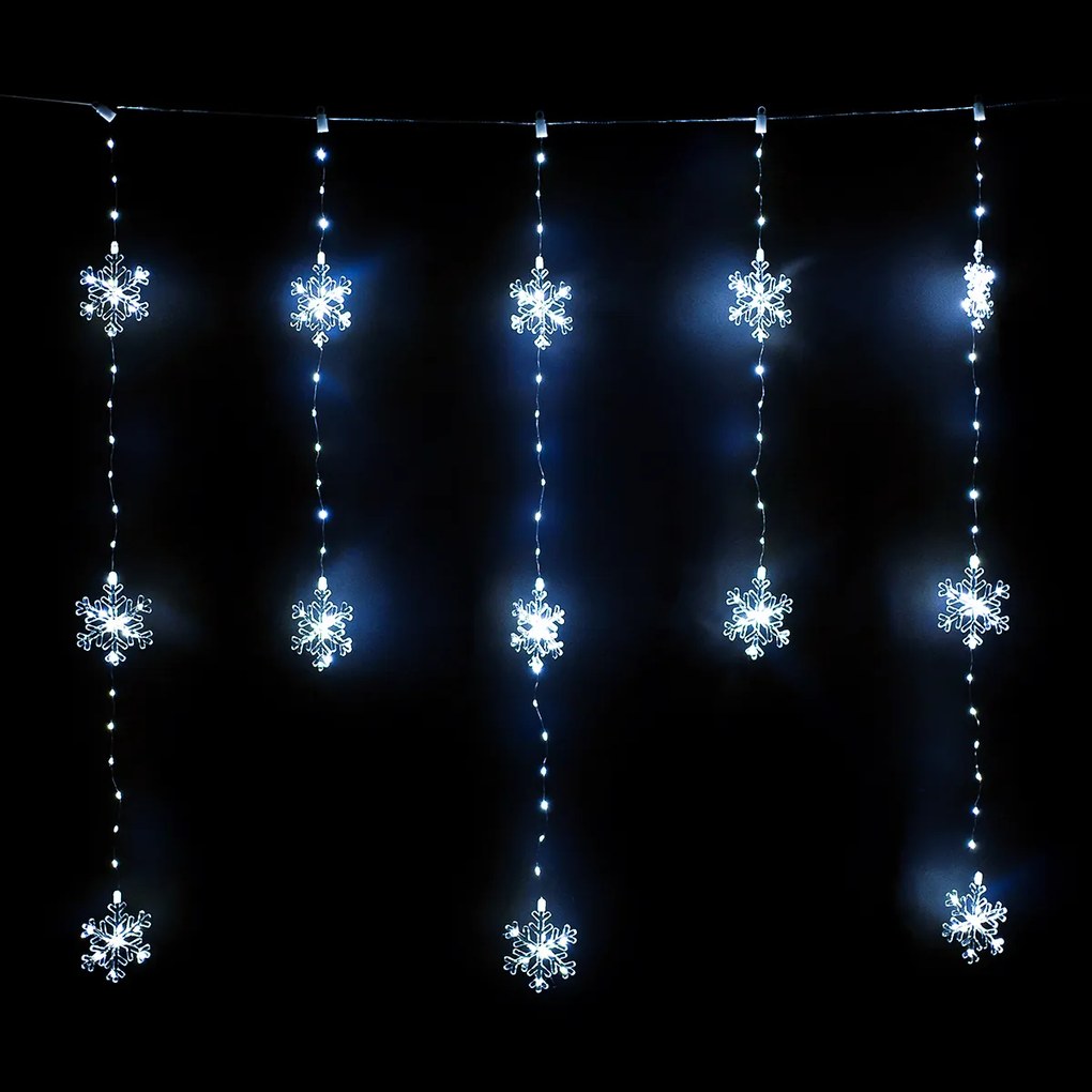 Kurtyna świetlna zewnętrzna Snowflakes, 120x120 cm, LED, zimna biała timer, 8 funkcji, na baterie, 120 cm