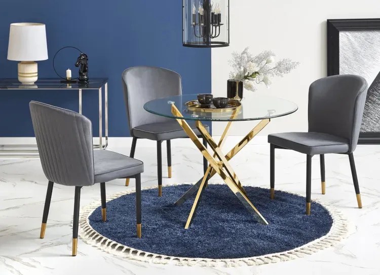 Szklany stół z okrągłym bezbarwnym blatem D8-N80