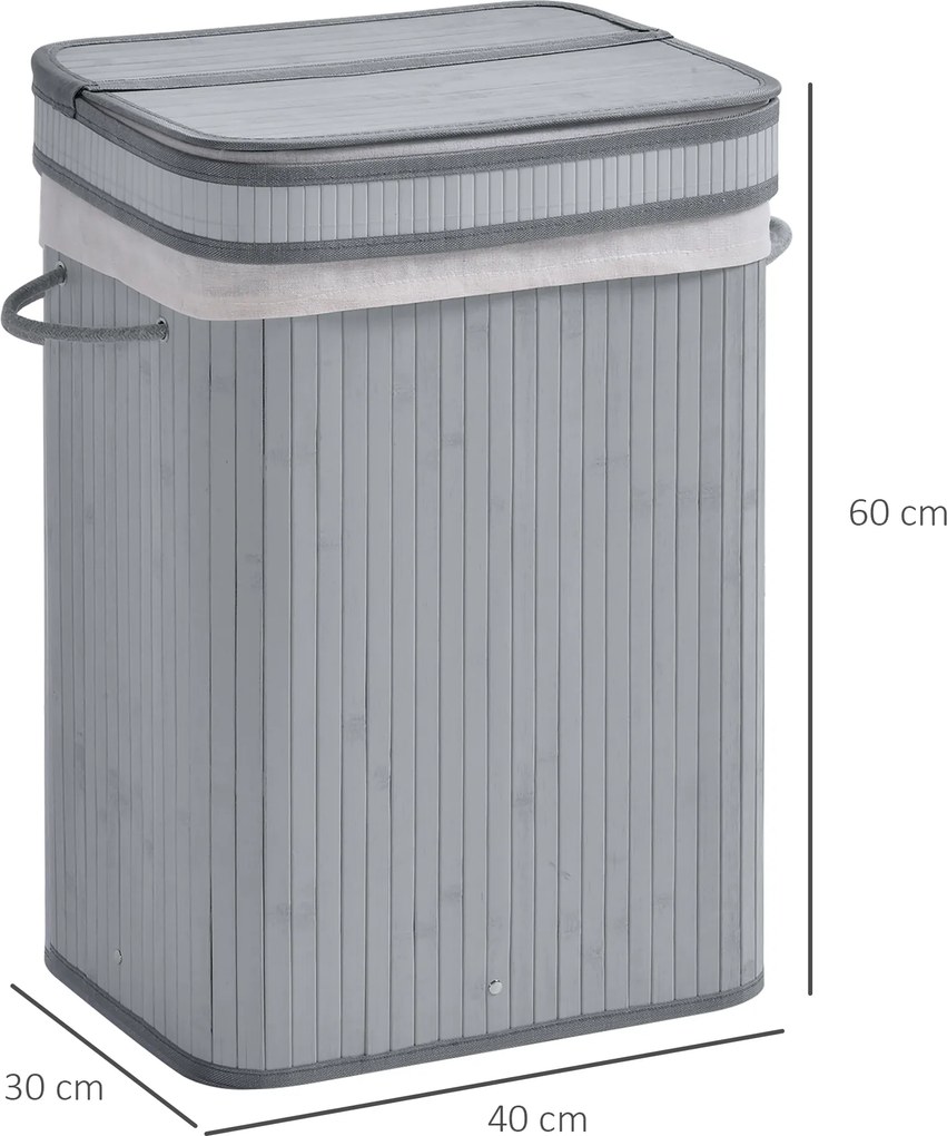 HOMCOM Kosz na bieliznę, 70 L kosz na pranie z pokrywą, wyjmowana wkładka, pojemnik na bieliznę do łazienki, 40 x 30 x 60 cm, Szary