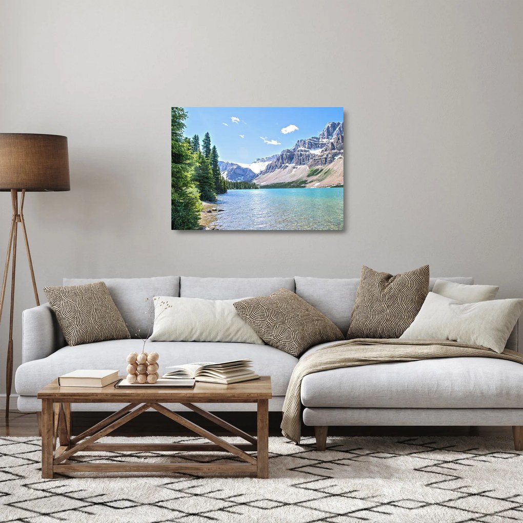 Obraz na szkle alpejskiego jeziora (70x50 cm)