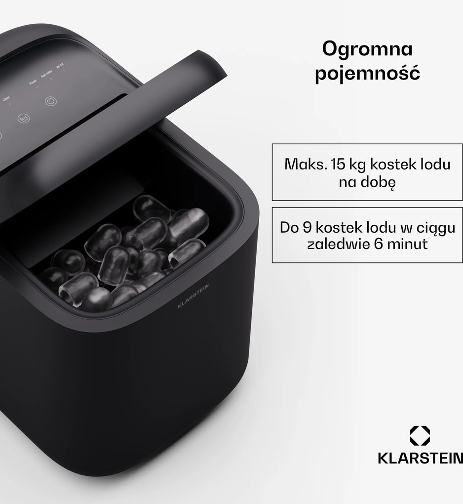 Klarstein SparkIce 15kg/24h 2L Kostkarka do Lodu Czarny