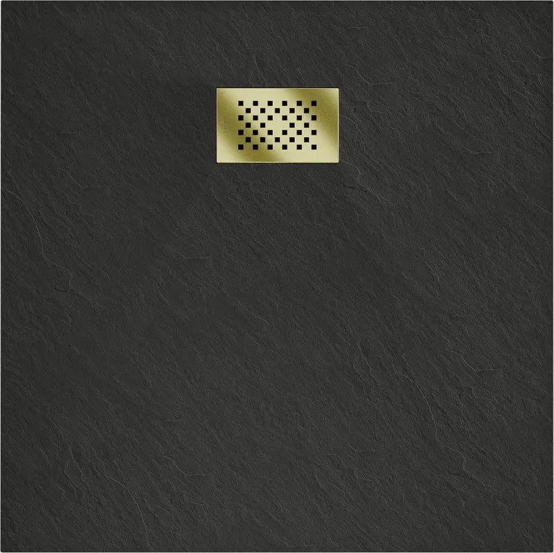 Mexen Hugo brodzik kwadratowy SMC 80 x 80 cm, czarny, maskownica złota - 42708080-G