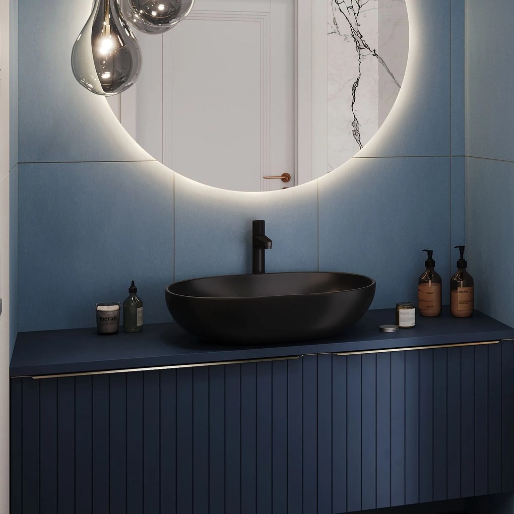 Umywalka ceramiczna nablatowa owalna czarna matowa 60 x 43 cm DOTI Black z cienkim rantem typu Slim