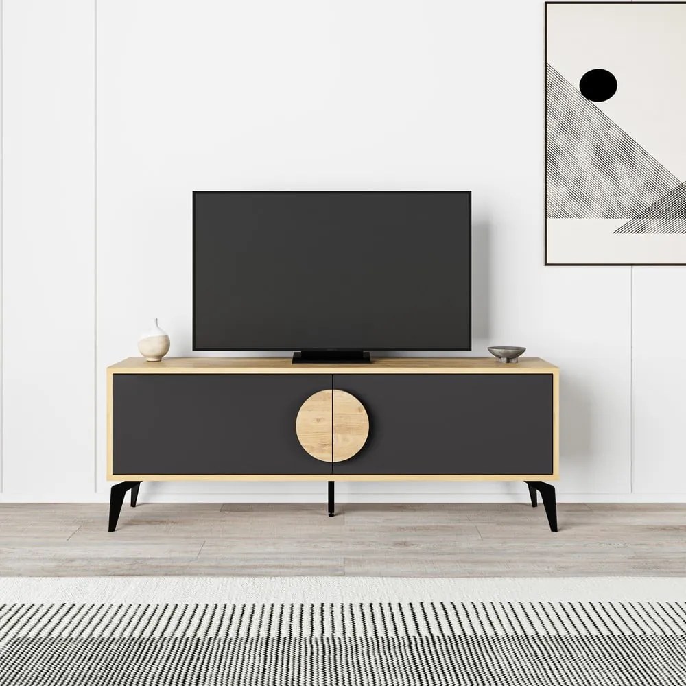 Czarna szafka pod TV w dekorze dębu 140x51 cm Vae – Marckeric