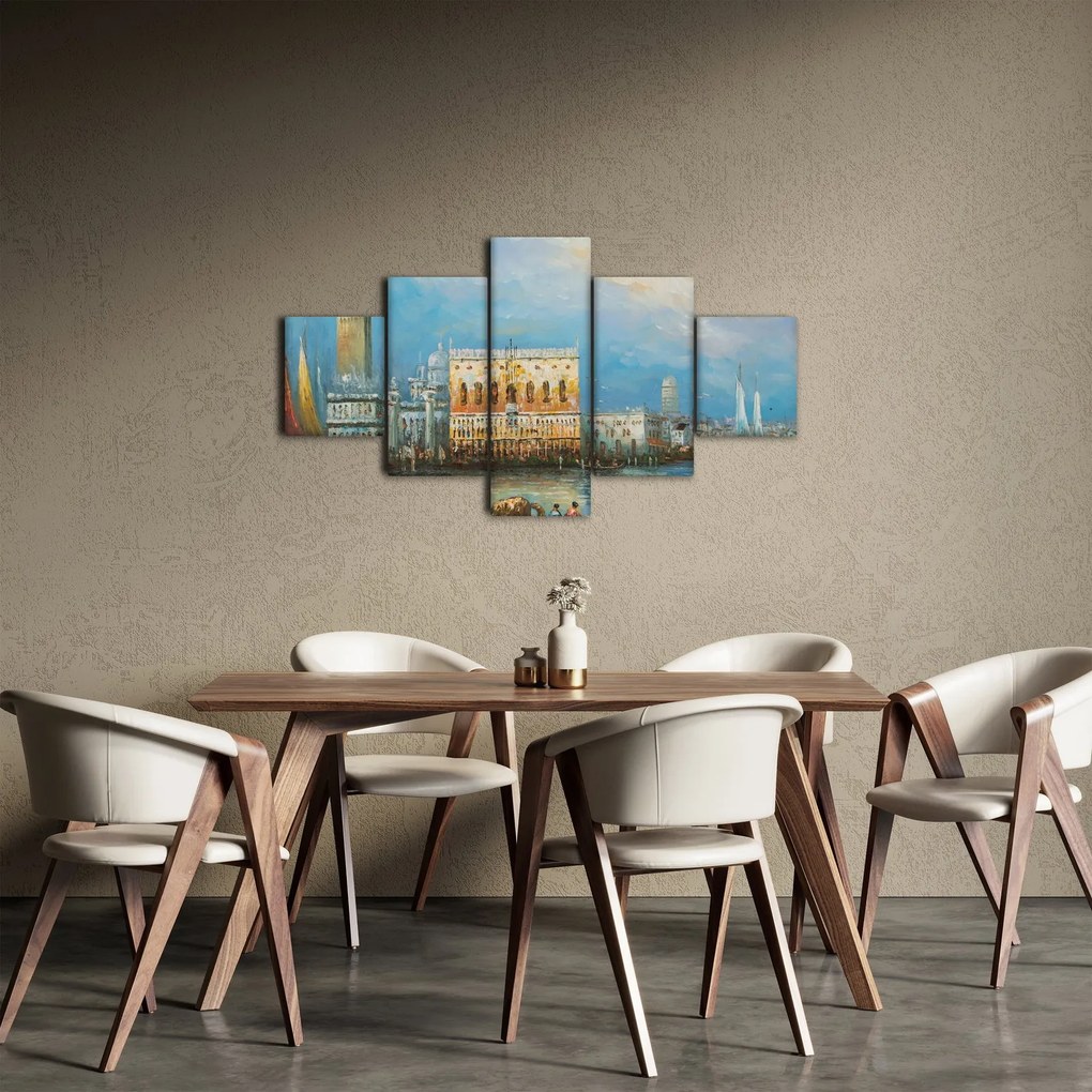 Obraz - Gondola przejeżdżająca przez Wenecję, obraz olejny (125x70 cm)