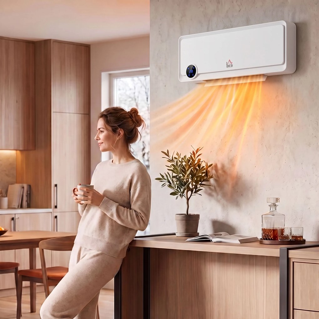 HOMCOM Nagrzewnica ścienna 2000W z pilotem, 3 tryby pracy, wyświetlacz LED, timer 12h | Aosom PL