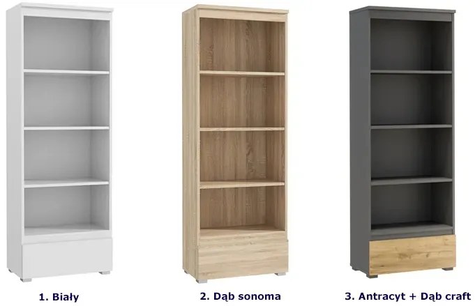 Klasyczny otwarty regał na nóżkach antracyt + dąb craft S8-F76