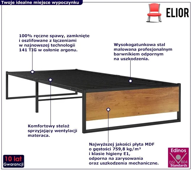 Czarne metalowe łózko pojedyncze 90x200 cm Nives