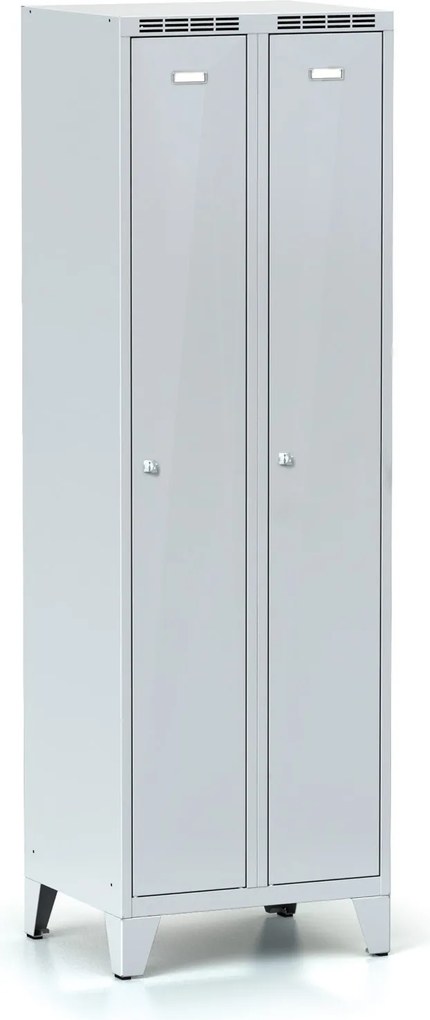 Metalowa szafka ubraniowa S7 na nogach, 2-drzwiowa, 1904 x 600 x 500 mm, demontaż, zamek cylindryczny, drzwi szare