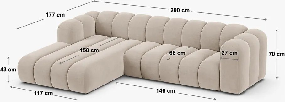 Ciemnoniebieski narożnik z tkaniny szenilowej (lewostronny/z szezlongiem) Lupine – Micadoni