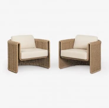 Zestaw 2 Foteli Ogrodowych Z Stali I Syntetycznego Rattanu Lina Tkaniny Gardenia Biel - Sklum