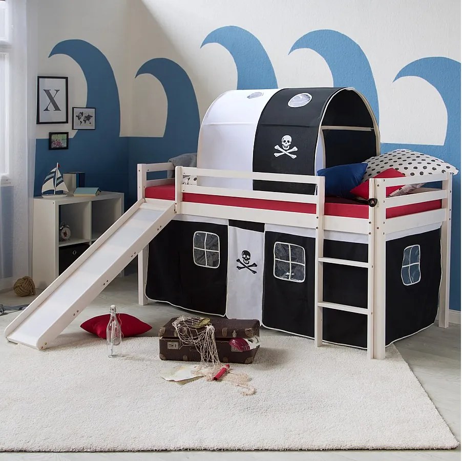 Łóżko piętrowe 90x200 cm Czarny pirat