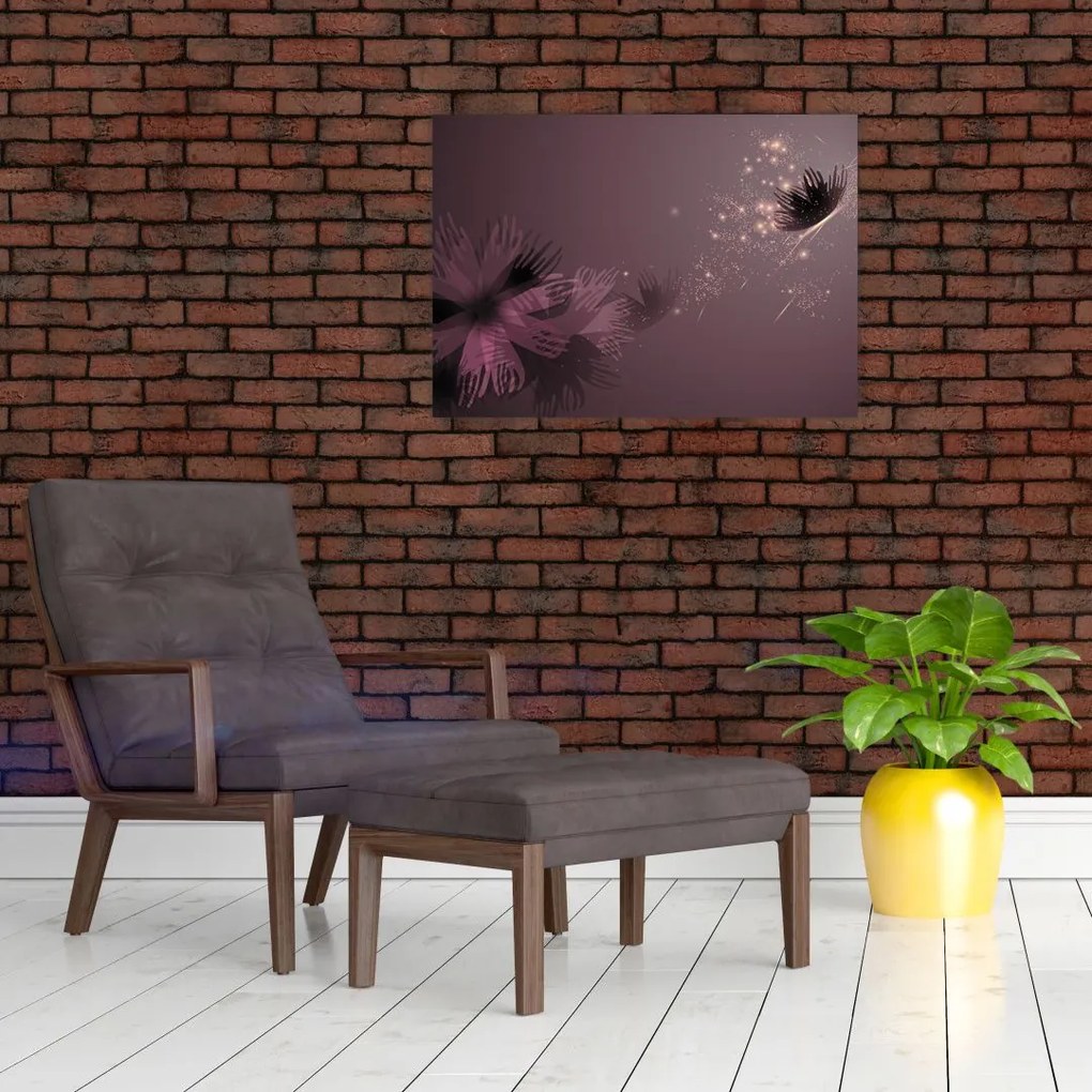 Obraz na szkle kwiatu z motylem (70x50 cm)