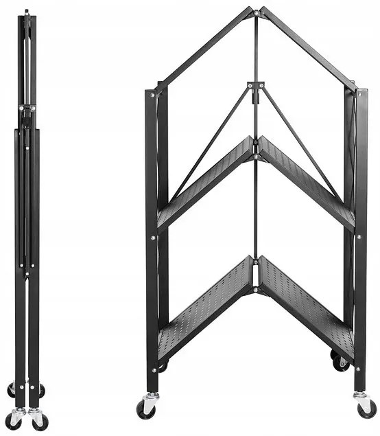 Czarny regał składany na kółkach H2-A37