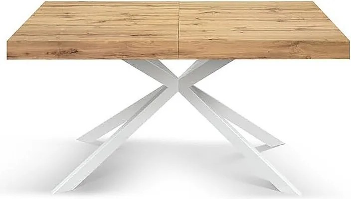 Stół drewniany, wykończenie dąb, biała podstawa X, rozkładany 160x90 - CAMAIORE