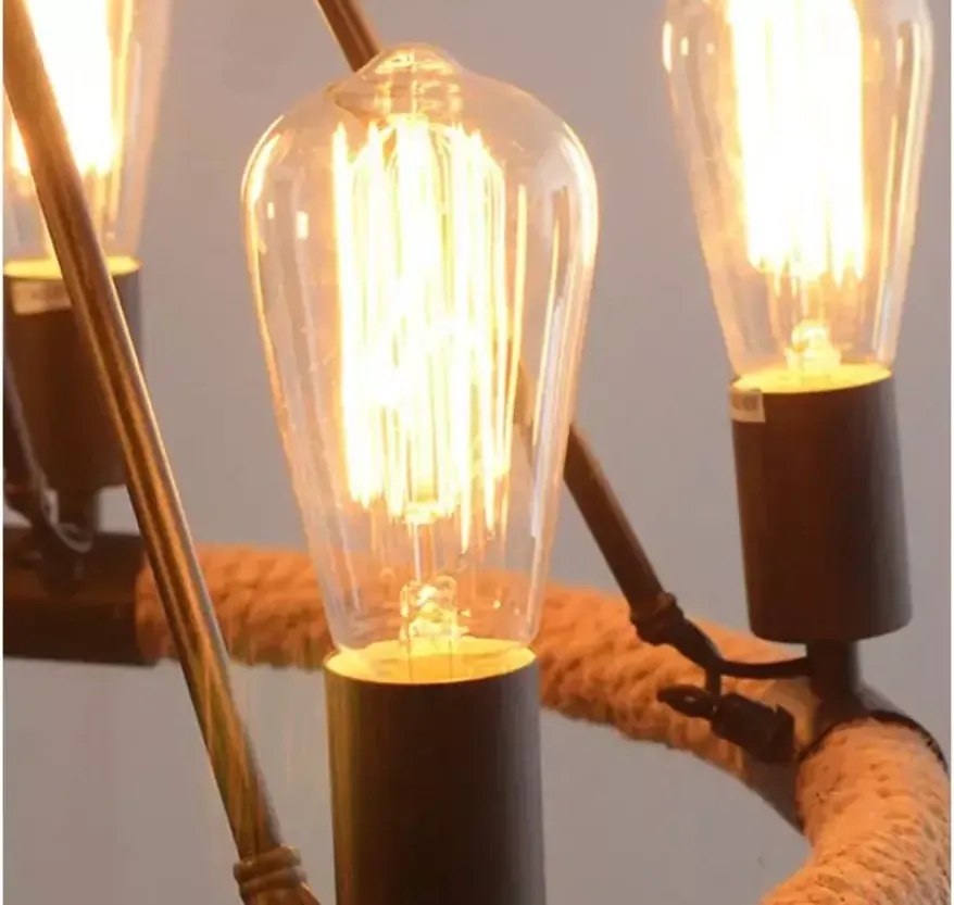 Lampa sufitowa ze stalowej obręczy oplecionej sznurem konopnym