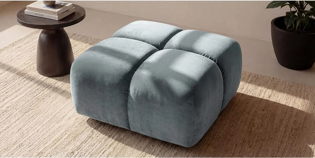 Pufa, podnóżek, tkanina welurowa Bluvel, Niebieskoszary, Averro
