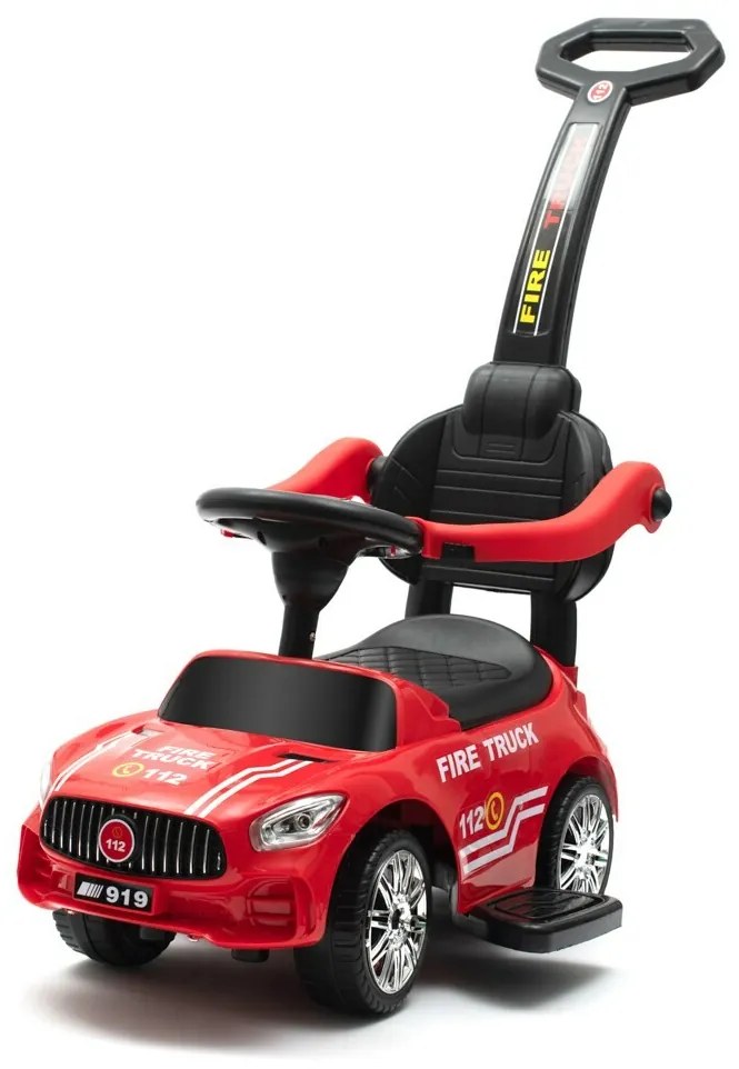 Baby Mix Odpychacz z dźwiękiem i prowadnicą Straż pożarna, czerwony