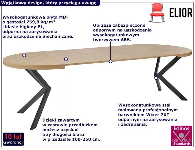 Okrągły rozkładany stół w kolorze dąb złoty + czarny - Nektor