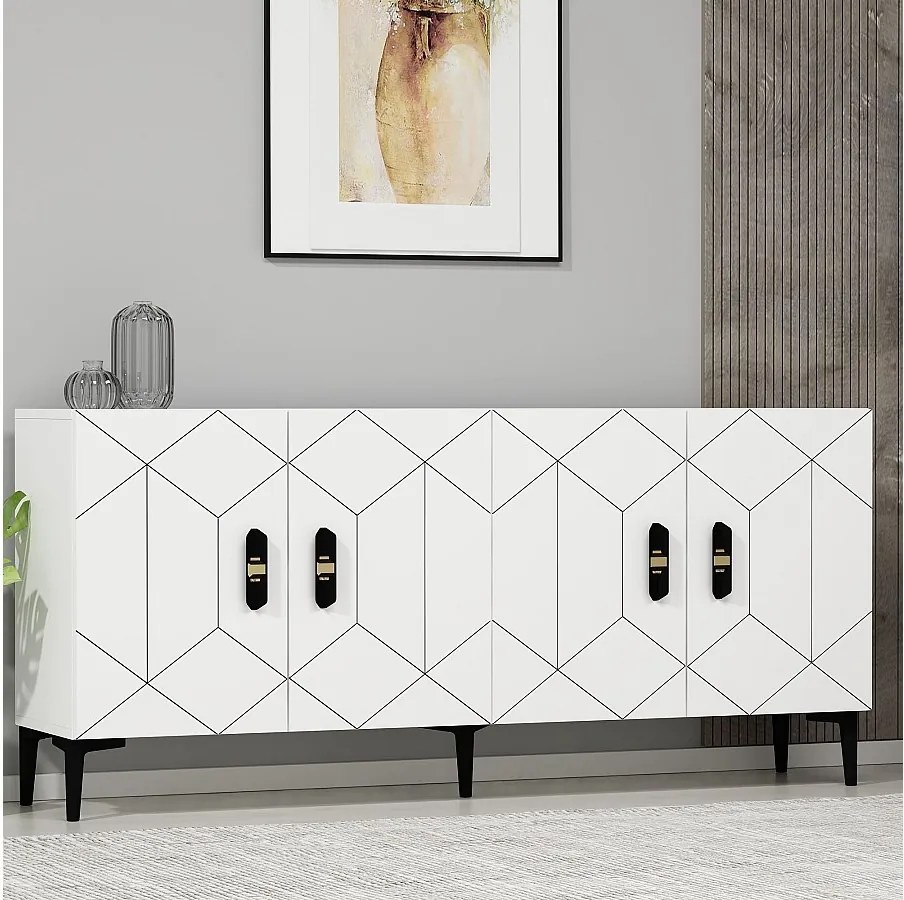 Komoda – szerokość 150 cm – kolor biały – płyta wiórowa pokryta melaminą